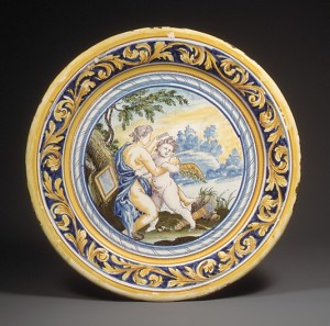 Figure 2: Plate, After an engraving by Odoardo Fialetti (Italian, Bologna 1573–1637/38 Venice), Date: mid-17th century, Culture: French (Nevers), Medium: Faience (tin-enameled earthenware), Dimensions: Diam. 10 in. (25.4 cm). Provenance: Gaston Le Breton (before 1910)