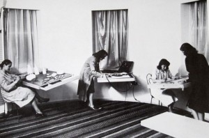 Image 11: Eva with assistants, Riverside Drive Studio, NYC, 1947